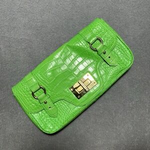 Ralph Lauren‎ Green Faux Leather Clutch Womens Purse Gold Alligator Print